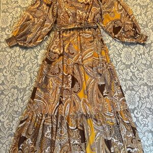 Flying Tomato Floral Bohemian Paisley Print Maxi Dress Balloon Sleeves Ruffled